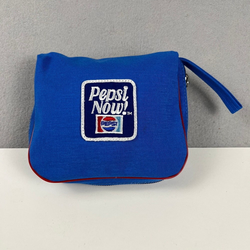 VTG Pepsi Now Travel Pouch Blue Canvas Wristlet Retro Soda Promo